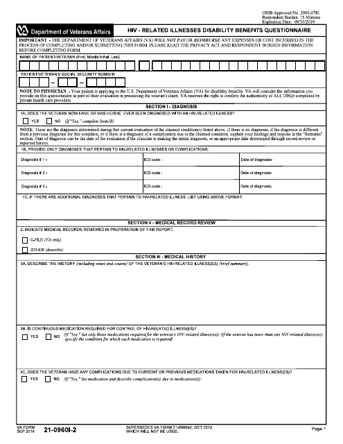 VA Form 21-0960I-2 HIV-Related Illnesses Disability Benefits Questionnaire
