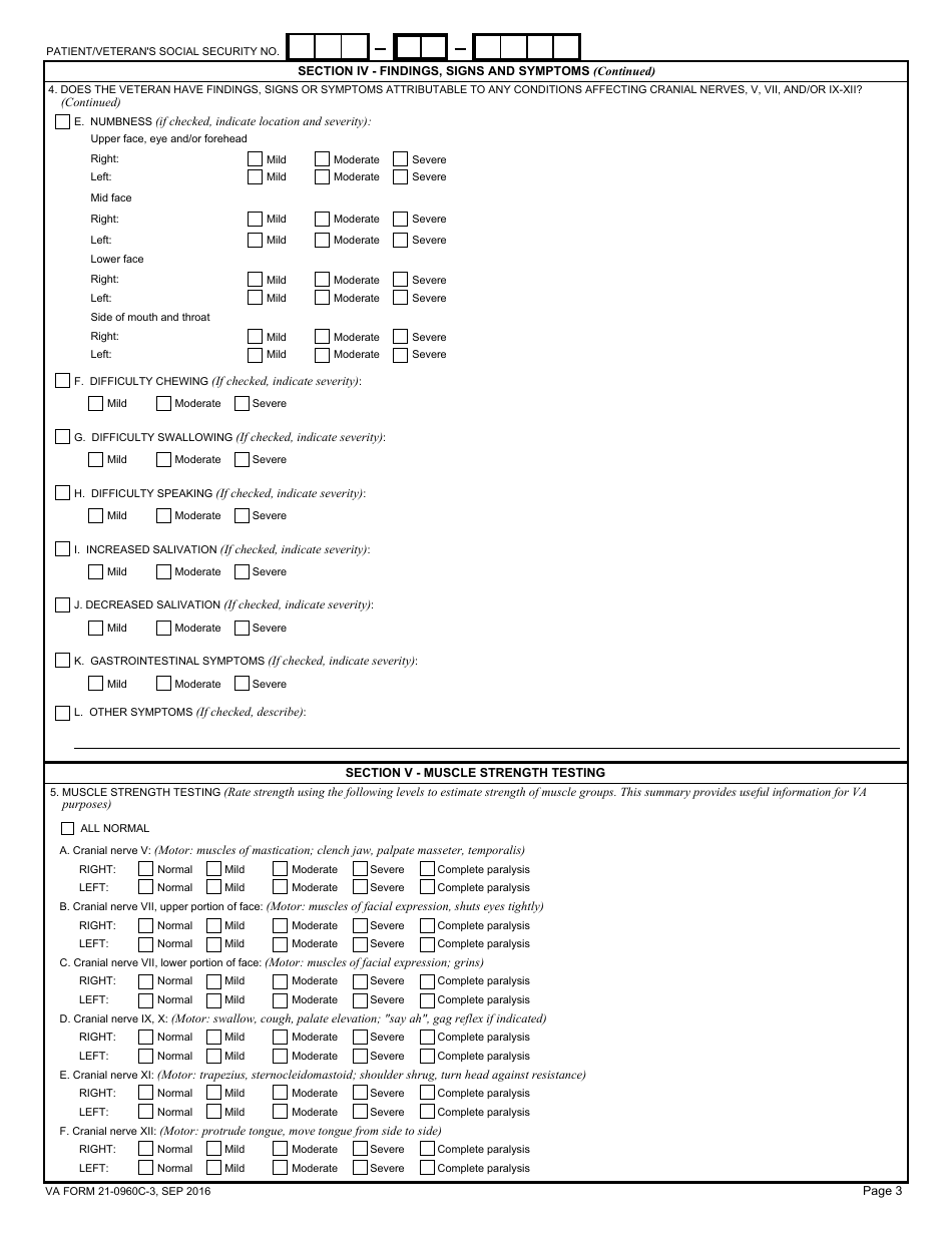 VA Form 21-0960C-3 Cranial Nerves Diseases Disability Benefits Questionnaire, Page 3