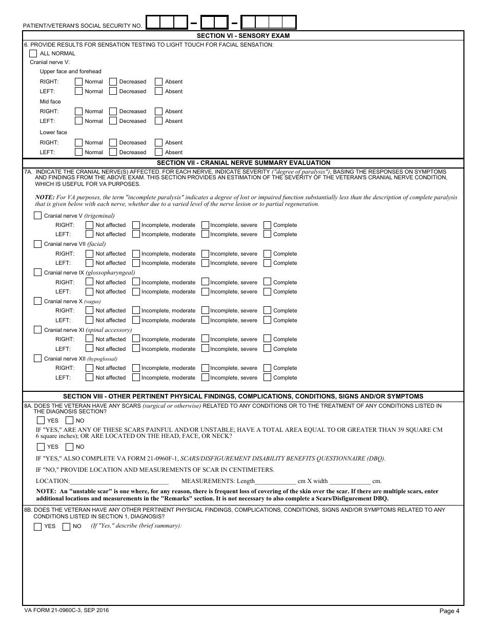 VA Form 21-0960C-3 Cranial Nerves Diseases Disability Benefits Questionnaire, Page 4