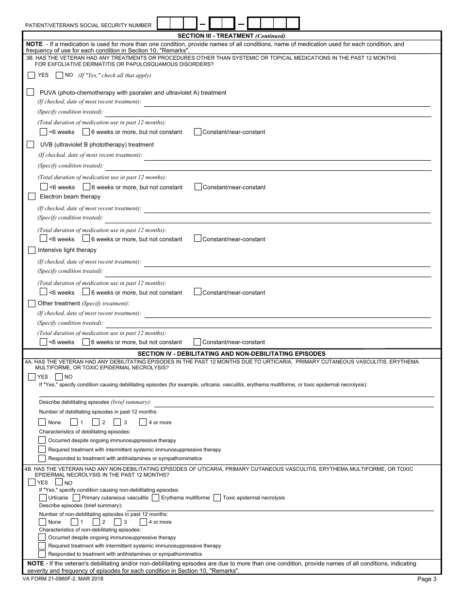 VA Form 21-0960F-2 Skin Diseases Disability Benefits Questionnaire, Page 3