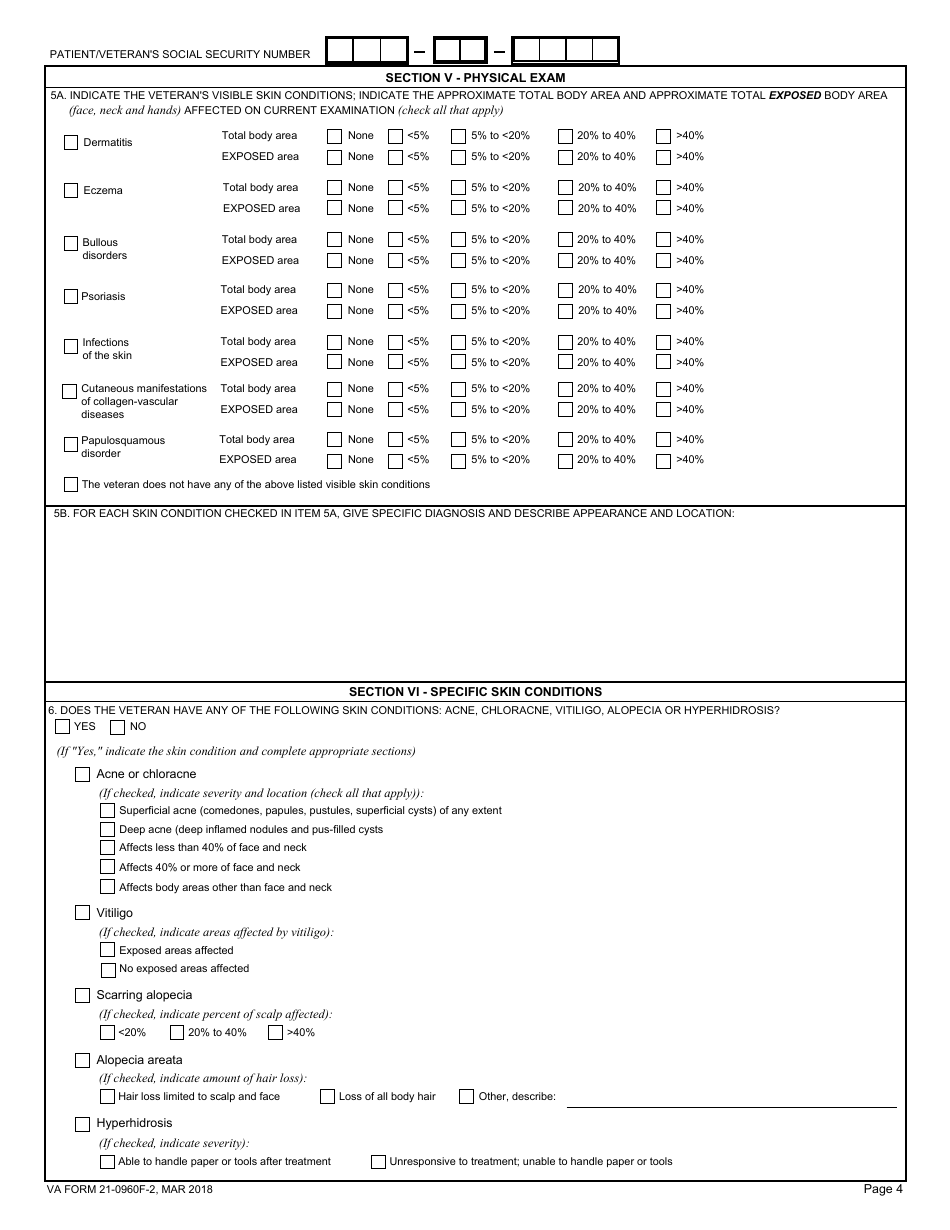 VA Form 21-0960F-2 Skin Diseases Disability Benefits Questionnaire, Page 4