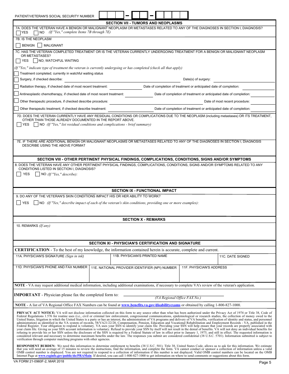 VA Form 21-0960F-2 Skin Diseases Disability Benefits Questionnaire, Page 5