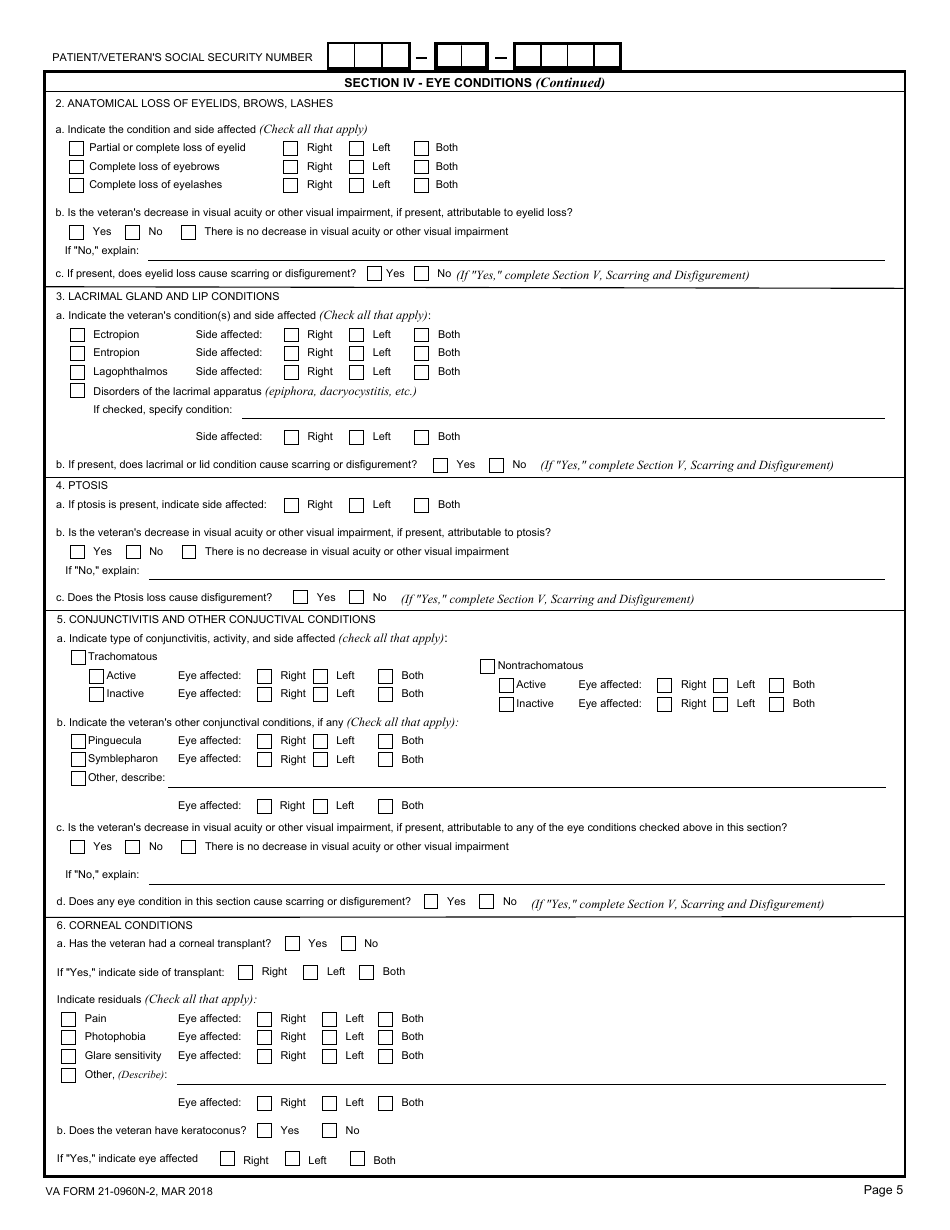 VA Form 21-0960N-2 Eye Conditions Disability Benefits Questionnaire, Page 5