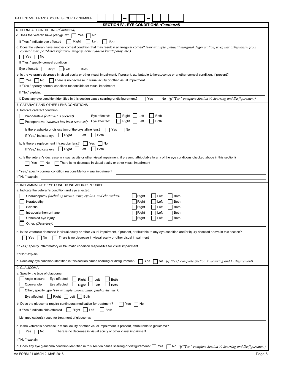 VA Form 21-0960N-2 Eye Conditions Disability Benefits Questionnaire, Page 6