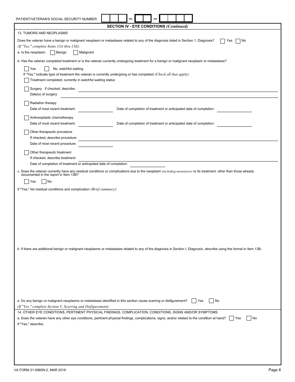 VA Form 21-0960N-2 Eye Conditions Disability Benefits Questionnaire, Page 8