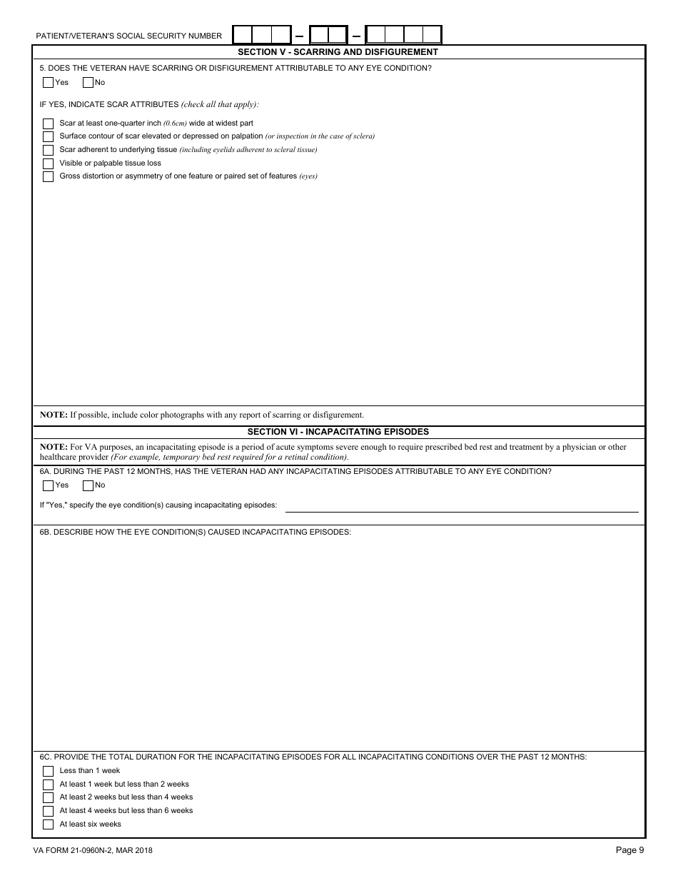 VA Form 21-0960N-2 Eye Conditions Disability Benefits Questionnaire, Page 9