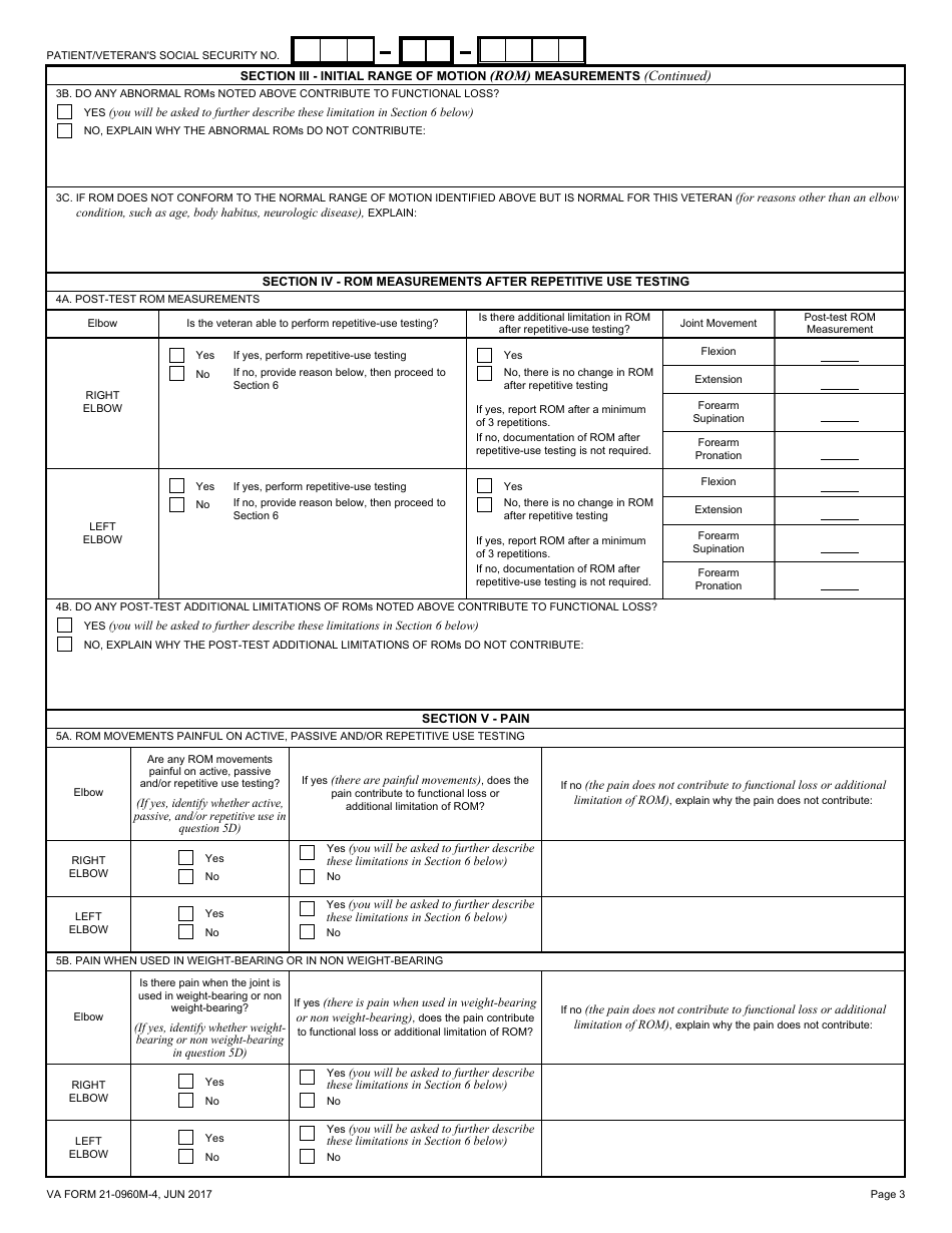 VA Form 21-0960M-4 Elbow and Forearm Conditions Disability Benefits Questionnaire, Page 3