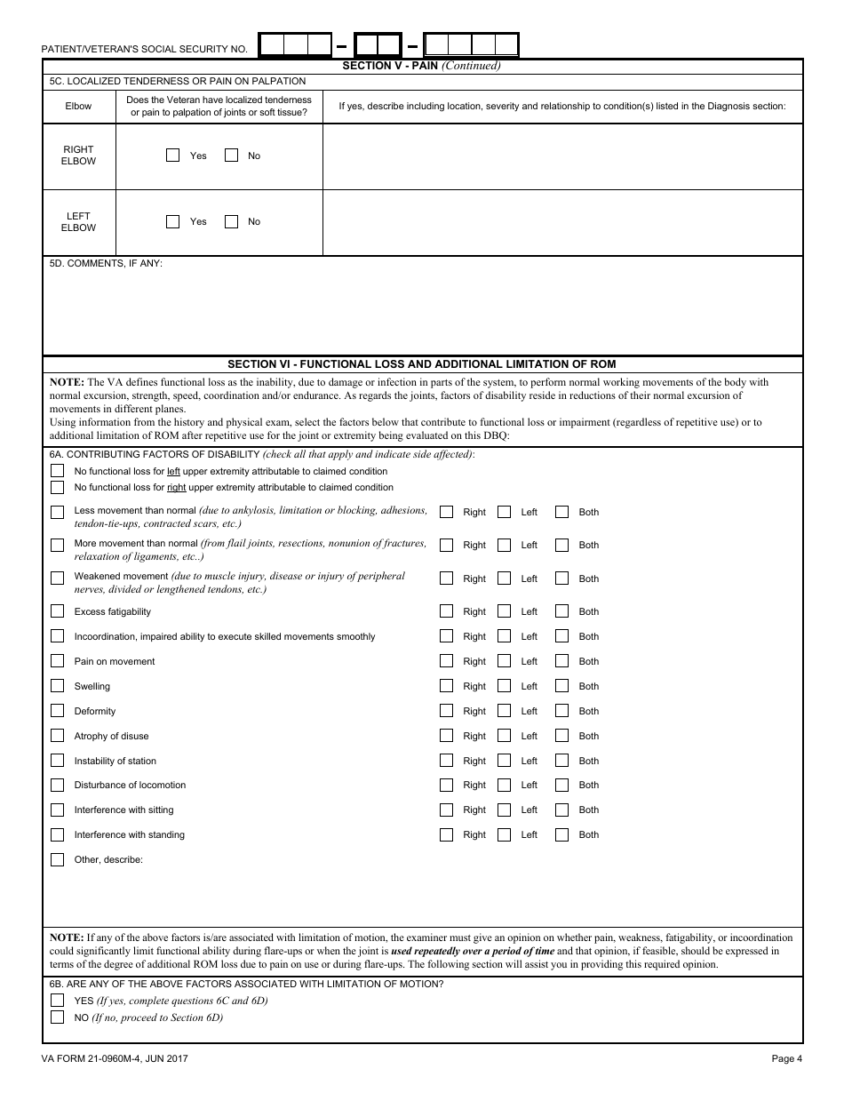 VA Form 21-0960M-4 Elbow and Forearm Conditions Disability Benefits Questionnaire, Page 4