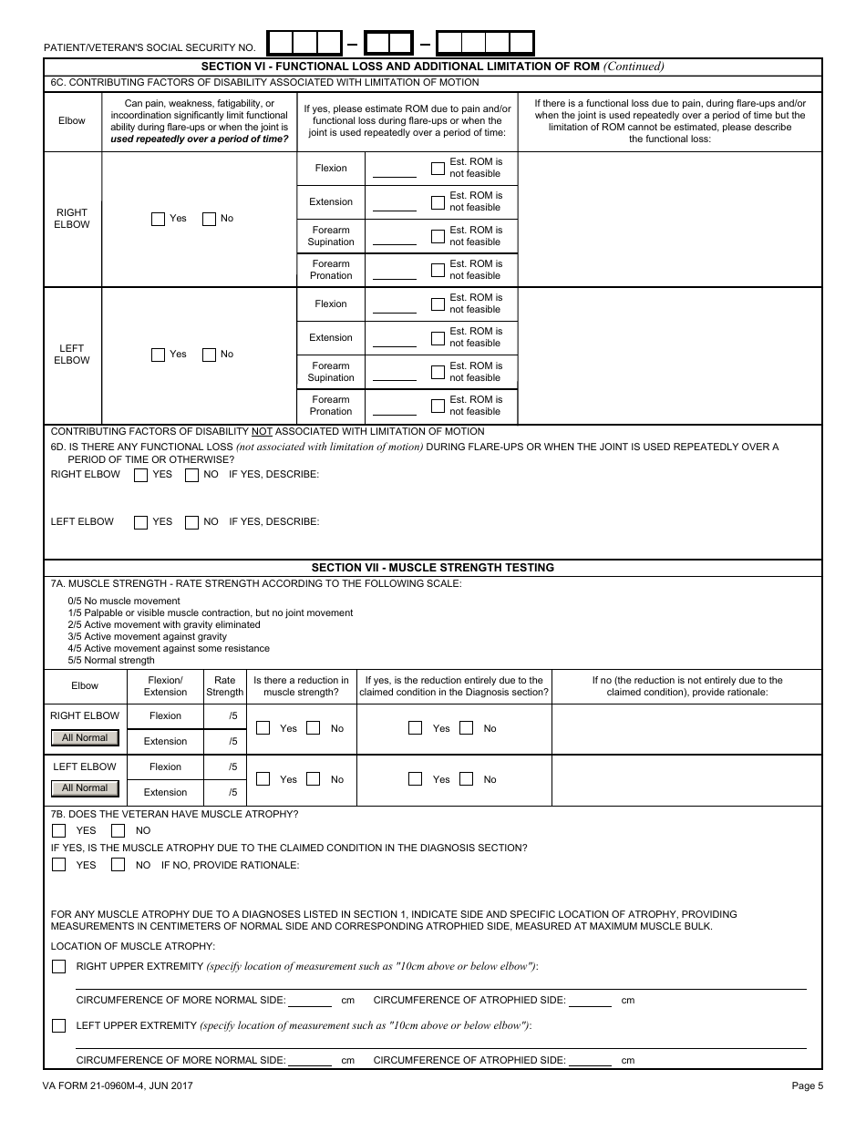 VA Form 21-0960M-4 Elbow and Forearm Conditions Disability Benefits Questionnaire, Page 5