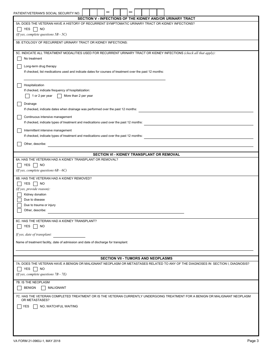 VA Form 21-0960J-1 Kidney Conditions (Nephrology) Disability Benefits Questionnaire, Page 3