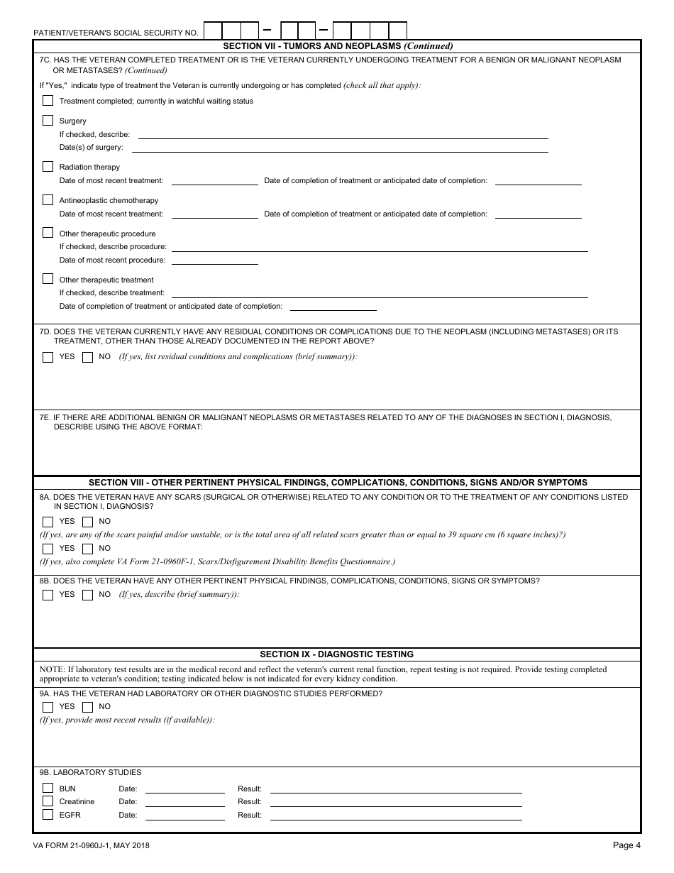 VA Form 21-0960J-1 Kidney Conditions (Nephrology) Disability Benefits Questionnaire, Page 4