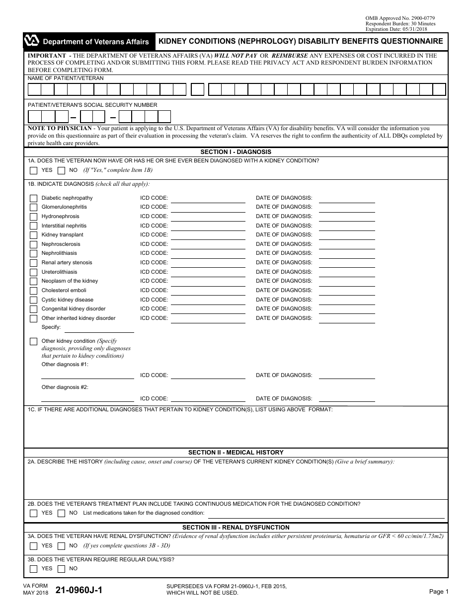 VA Form 21-0960J-1 - Fill Out, Sign Online and Download Fillable PDF ...