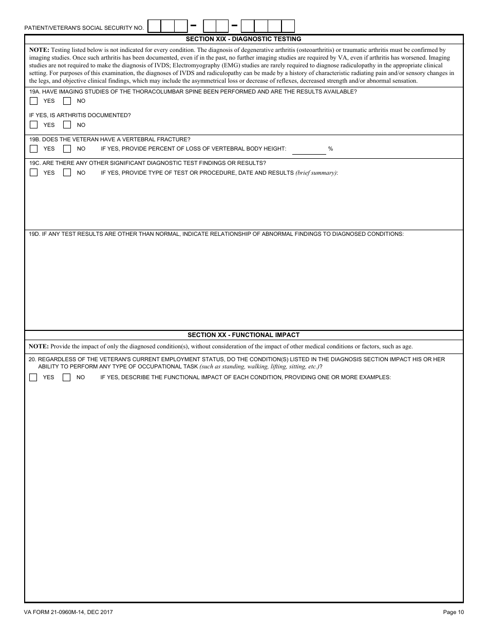 VA Form 21-0960M-14 Back (Thoracolumbar Spine) Conditions Disability Benefits Questionnaire, Page 10