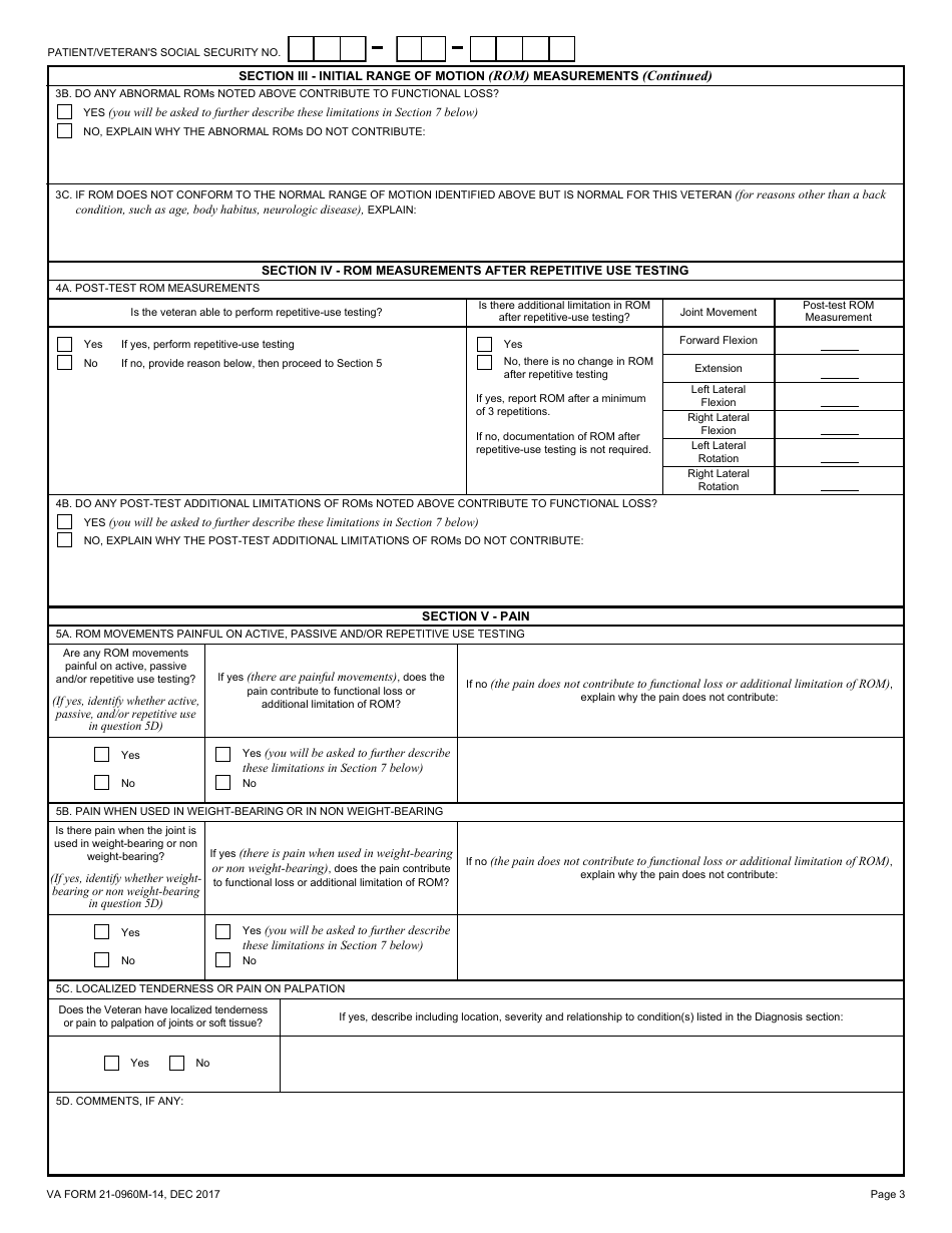 VA Form 21-0960M-14 Back (Thoracolumbar Spine) Conditions Disability Benefits Questionnaire, Page 3