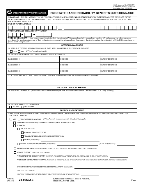 VA Form 21-0960J-3 Prostate Cancer Disability Benefits Questionnaire
