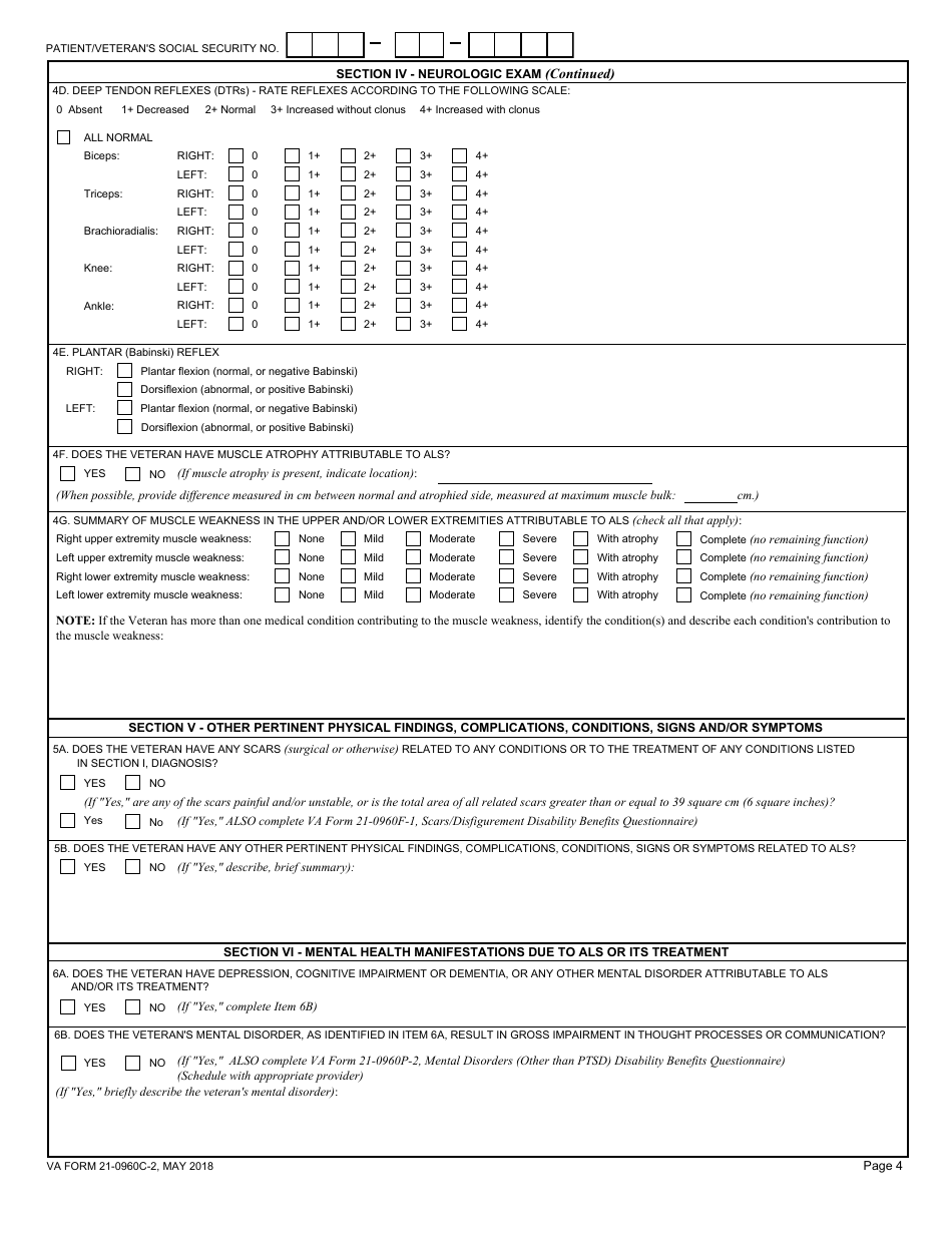 VA Form 21-0960C-2 Amyotrophic Lateral Sclerosis (Lou Gehrigs Disease) Disability Benefits Questionnaire, Page 4