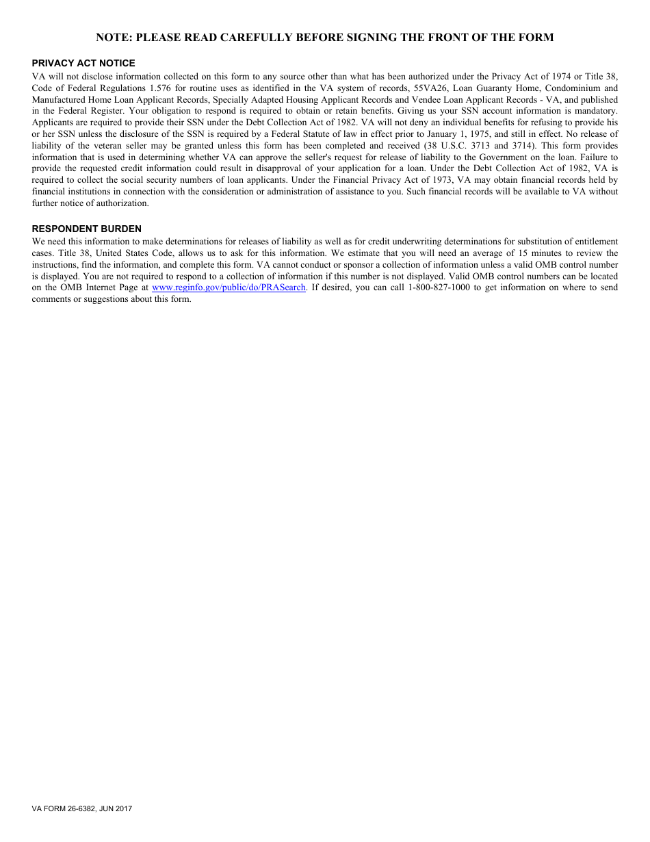 VA Form 26-6382 Statement of Purchaser or Owner Assuming Sellers Loan, Page 2