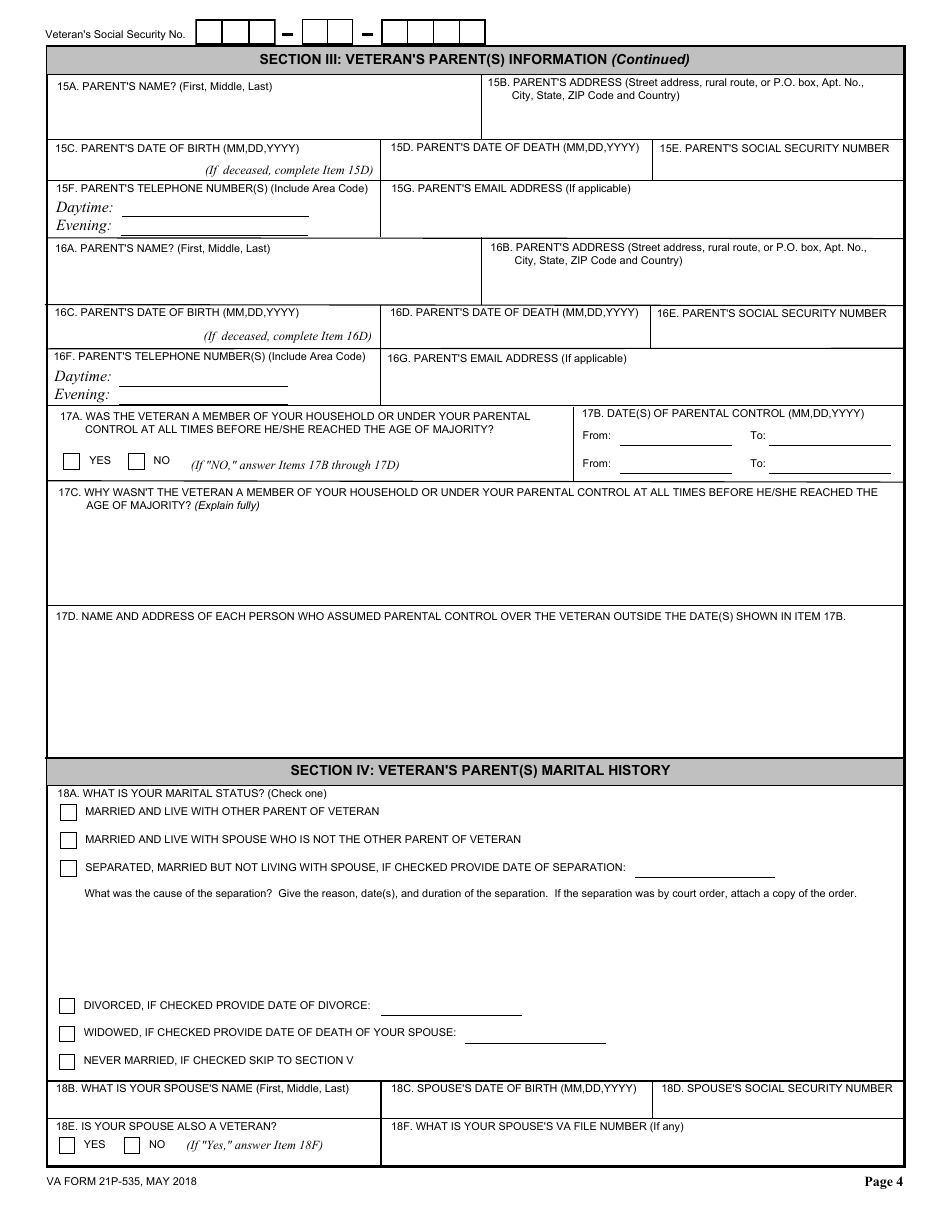 VA Form 21P-535 Application for Dependency and Indemnity Compensation by Parent(S), Page 4
