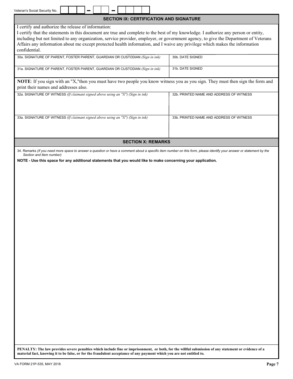 VA Form 21P-535 Application for Dependency and Indemnity Compensation by Parent(S), Page 7
