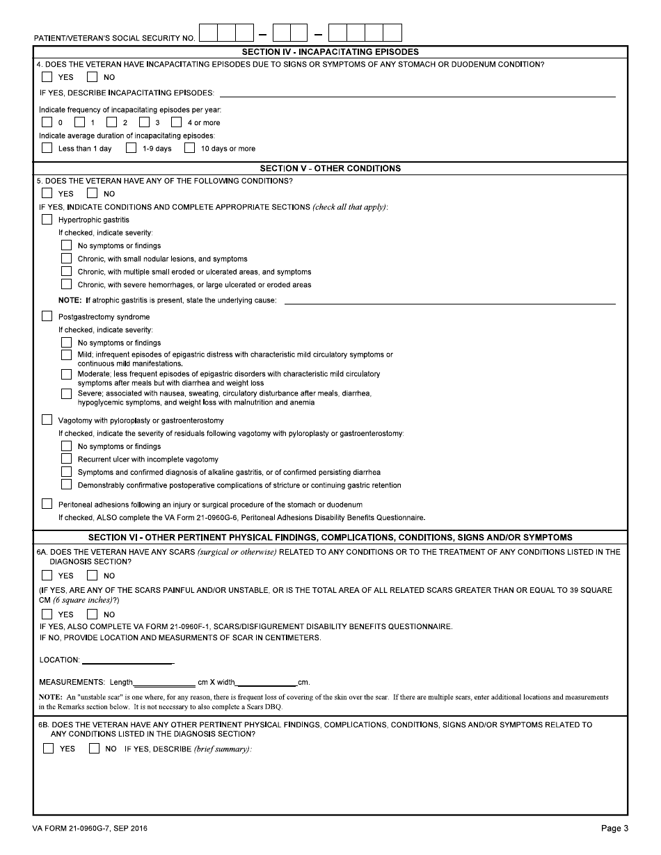 VA Form 21-0960G-7 Stomach and Duodenal Conditions (Not Including GERD or Esophageal Disorders) Disability Benefits Questionnaire, Page 3