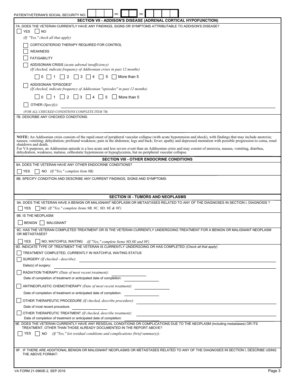 VA Form 21-0960E-2 Endocrine Diseases (Other Than Thyroid, Parathyroid or Diabetes Mellitus) Disability Benefits Questionnaire, Page 3