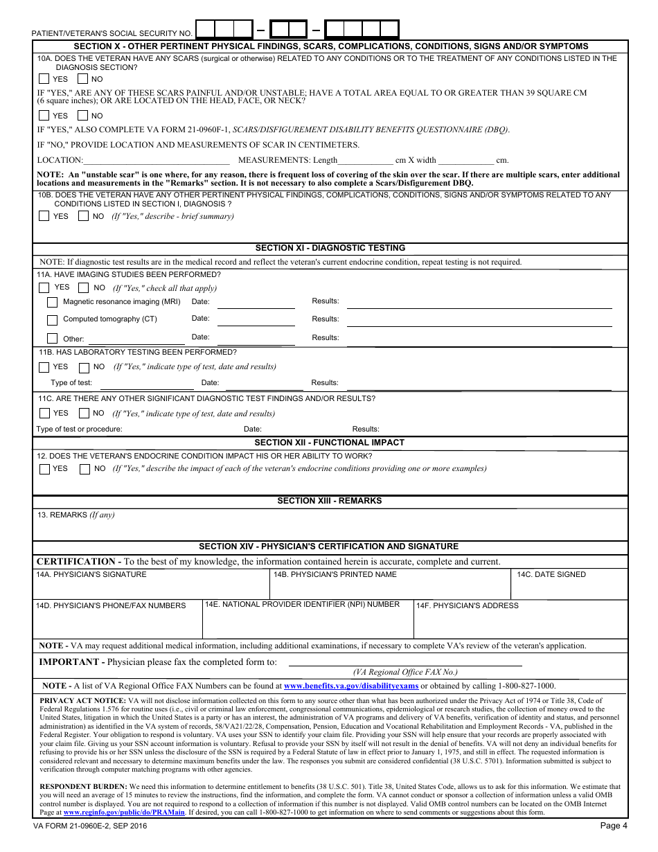 VA Form 21-0960E-2 Endocrine Diseases (Other Than Thyroid, Parathyroid or Diabetes Mellitus) Disability Benefits Questionnaire, Page 4