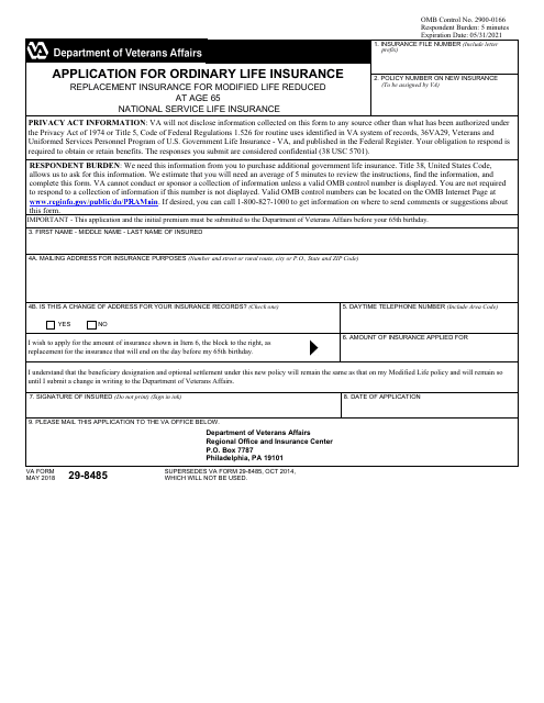 VA Form 29-8485  Printable Pdf