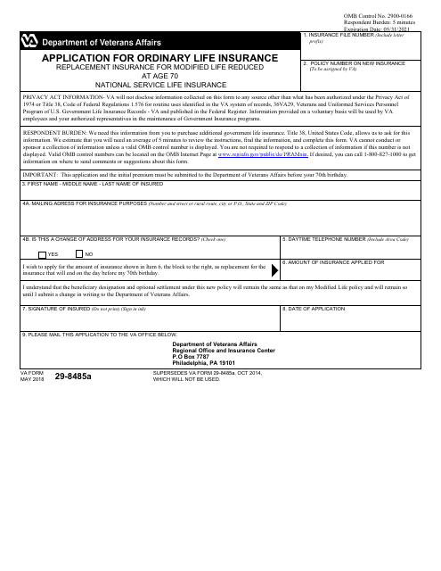 VA Form 29-8485A  Printable Pdf