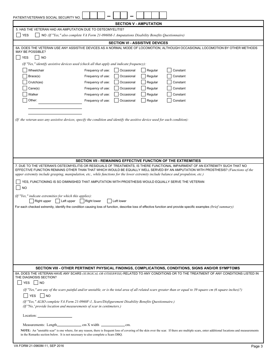 VA Form 21-0960M-11 Osteomyelitis Disability Benefits Questionnaire, Page 3