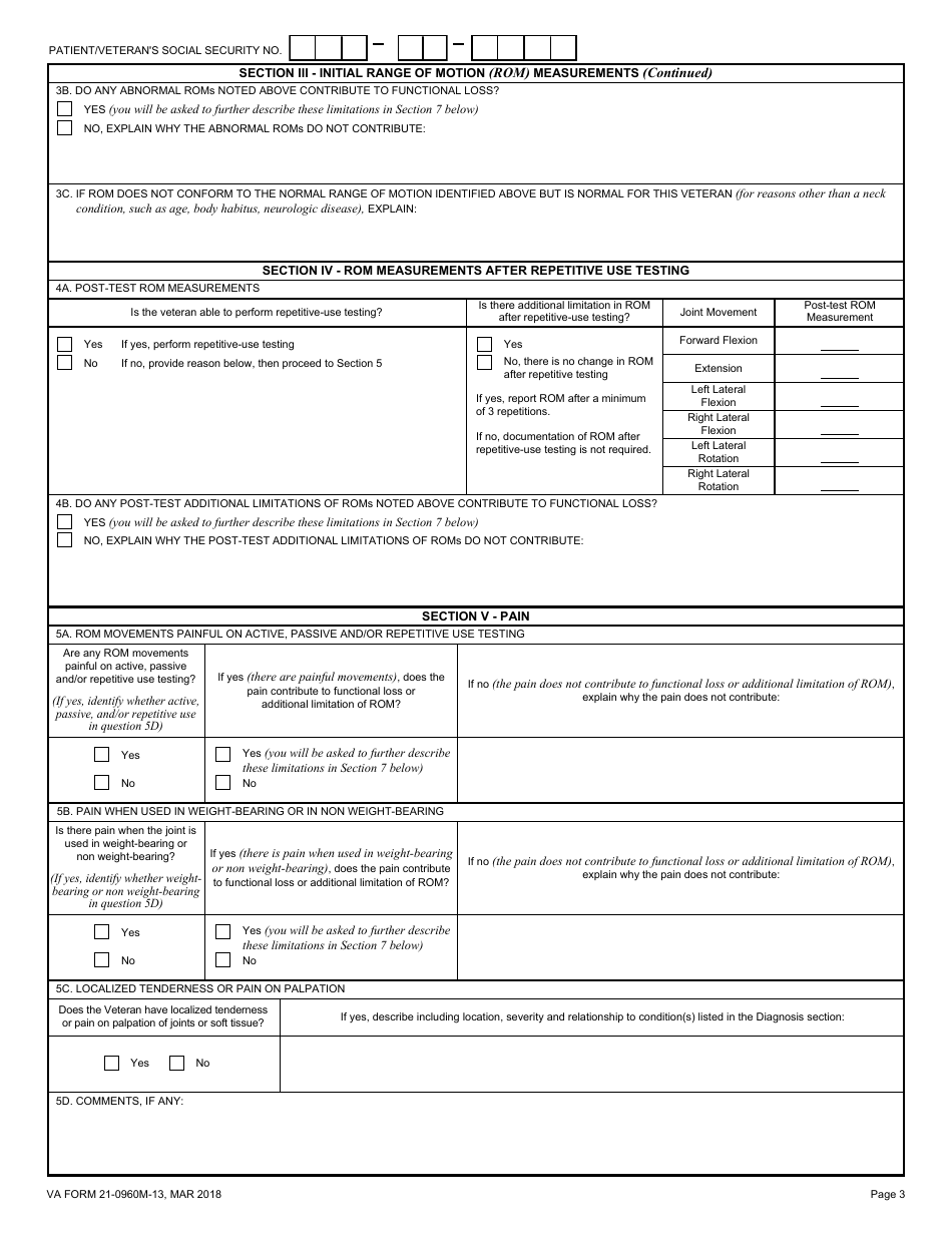 VA Form 21-0960M-13 Neck (Cervical Spine) Conditions Disability Benefits Questionnaire, Page 3