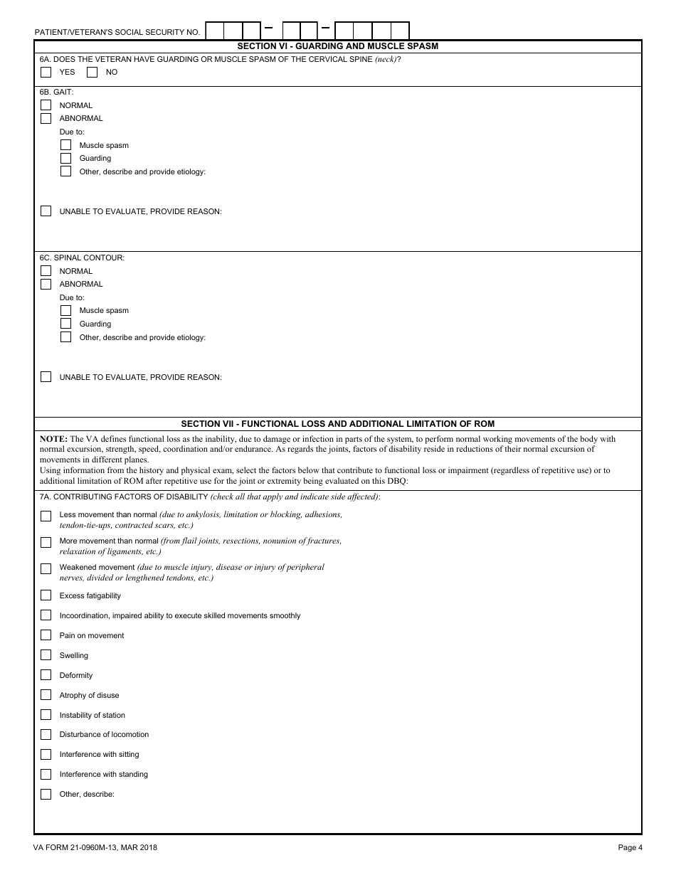 VA Form 21-0960M-13 Neck (Cervical Spine) Conditions Disability Benefits Questionnaire, Page 4