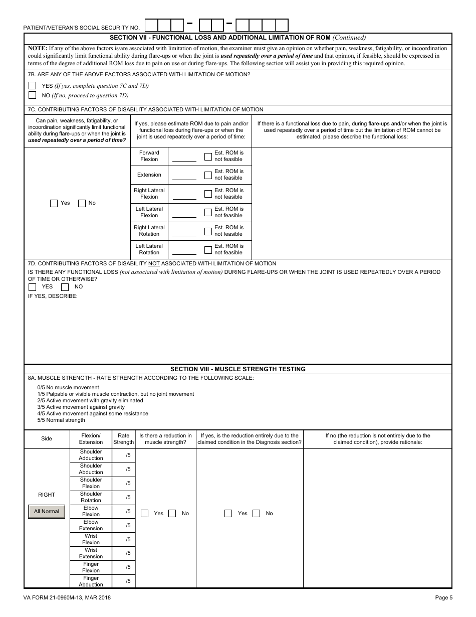 VA Form 21-0960M-13 Neck (Cervical Spine) Conditions Disability Benefits Questionnaire, Page 5