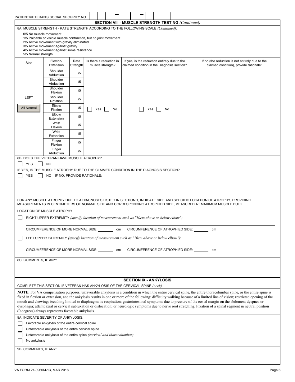 VA Form 21-0960M-13 Neck (Cervical Spine) Conditions Disability Benefits Questionnaire, Page 6