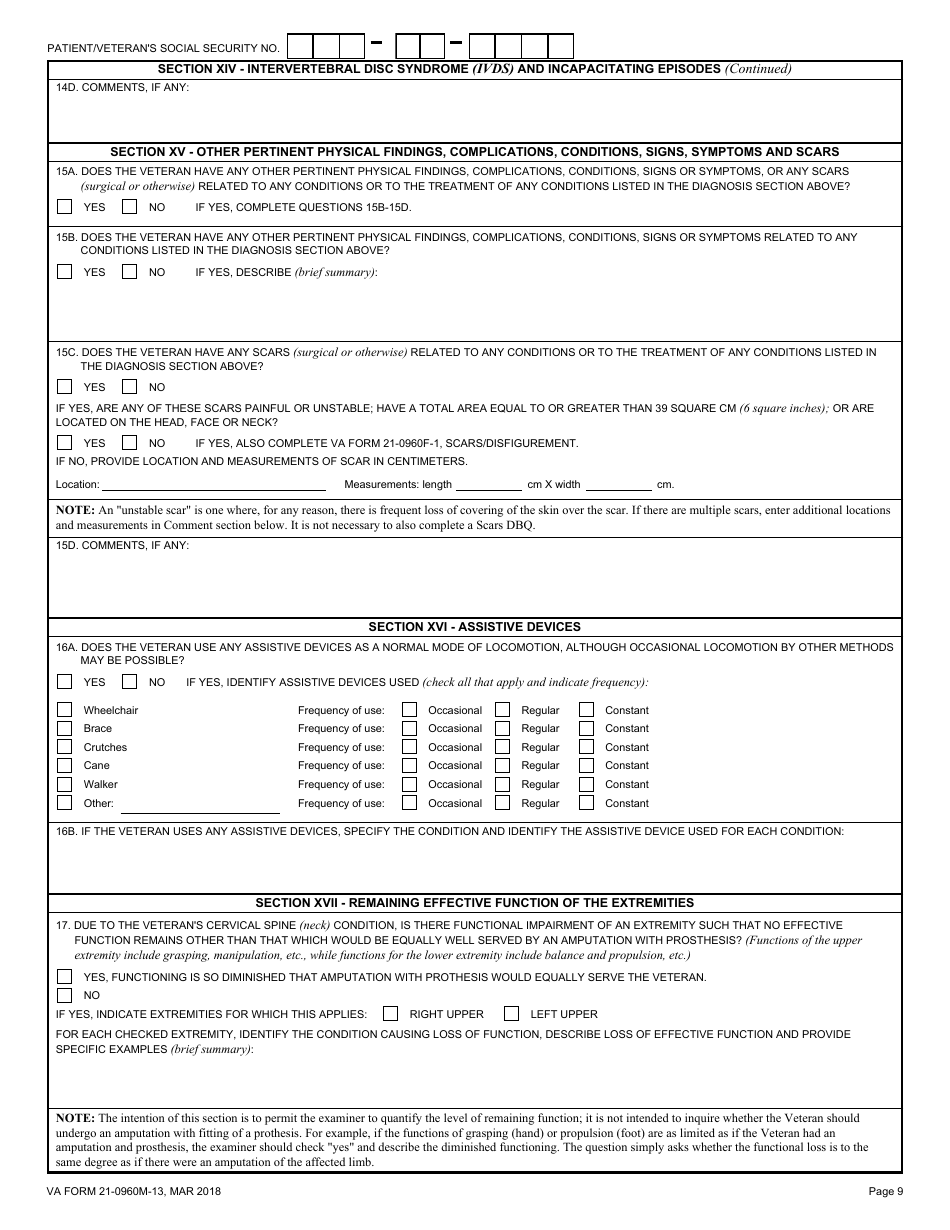 VA Form 21-0960M-13 Neck (Cervical Spine) Conditions Disability Benefits Questionnaire, Page 9