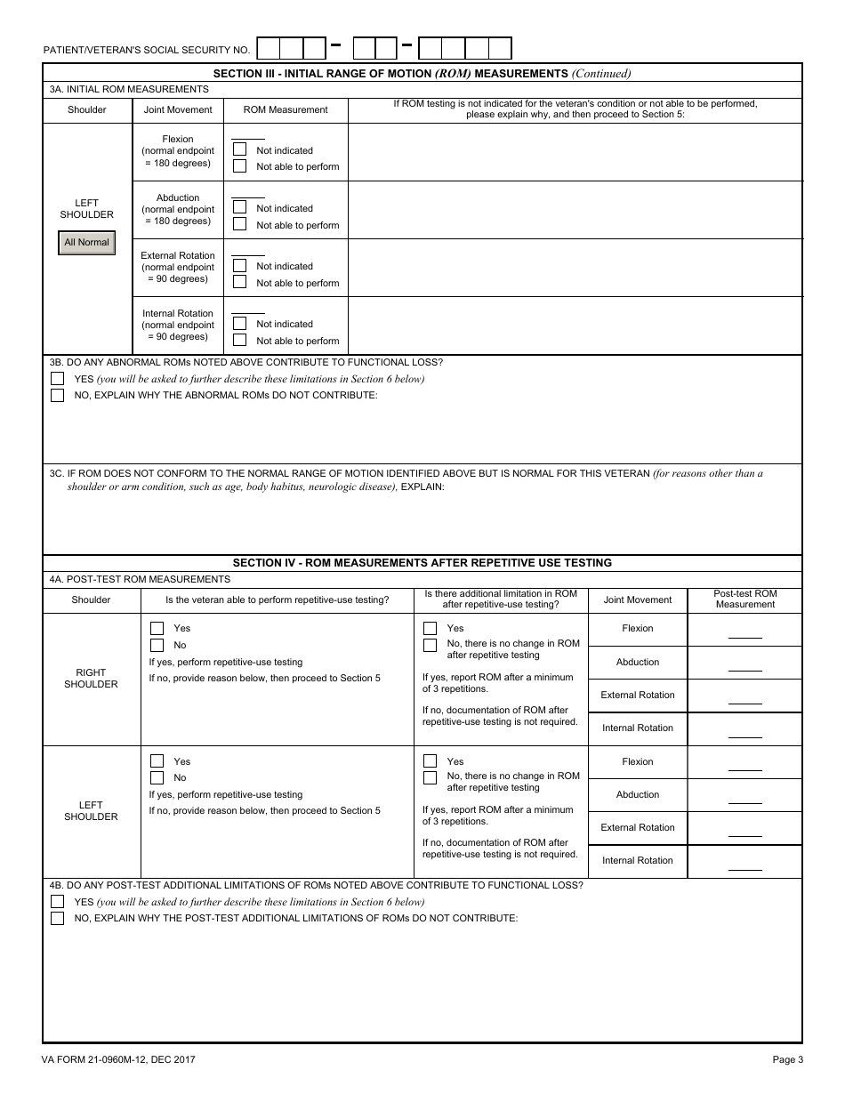 VA Form 21-0960M-12 Shoulder and Arm Conditions Disability Benefits Questionnaire, Page 3
