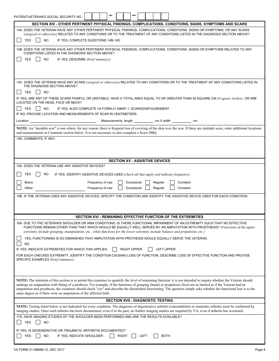 VA Form 21-0960M-12 Shoulder and Arm Conditions Disability Benefits Questionnaire, Page 8