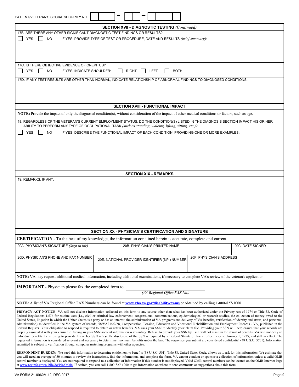 VA Form 21-0960M-12 Shoulder and Arm Conditions Disability Benefits Questionnaire, Page 9