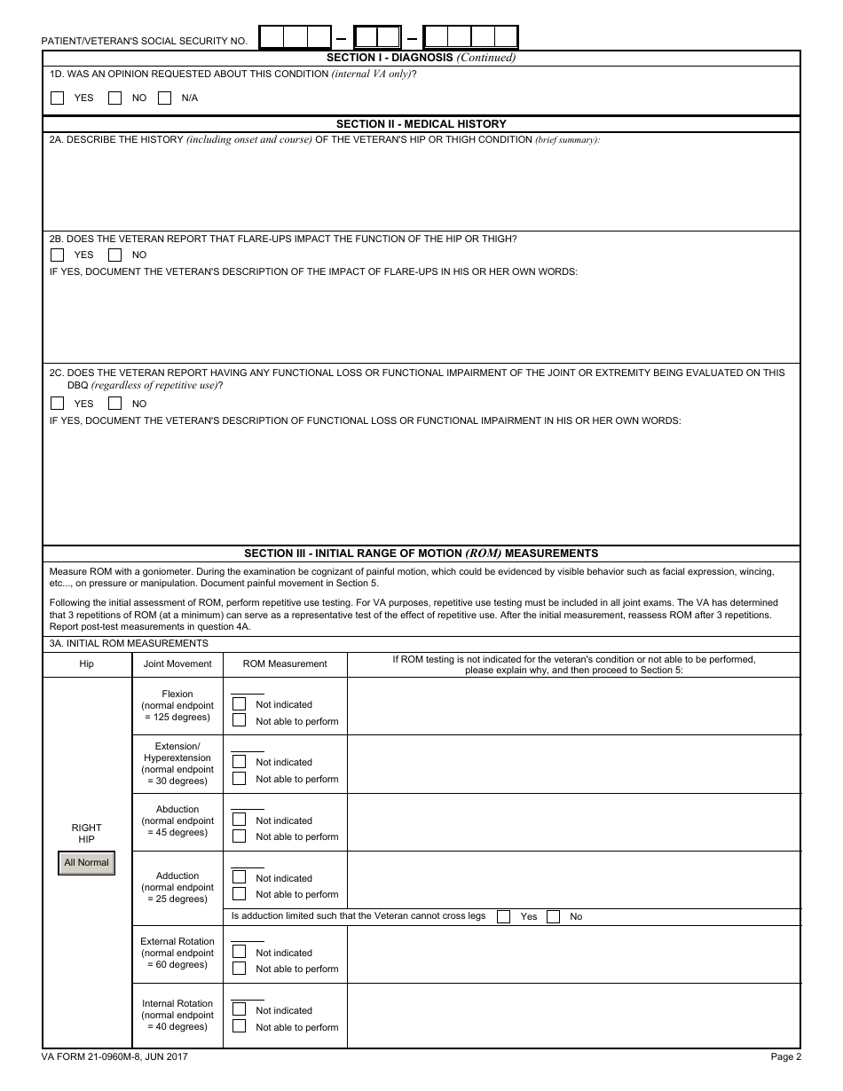 VA Form 21-0960M-8 Hip and Thigh Conditions Disability Benefits Questionnaire, Page 2