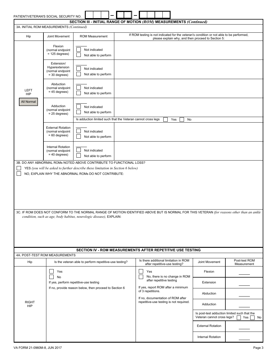 VA Form 21-0960M-8 Hip and Thigh Conditions Disability Benefits Questionnaire, Page 3