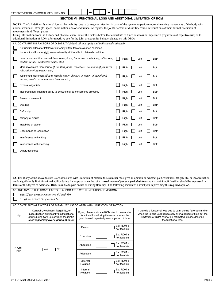 VA Form 21-0960M-8 Hip and Thigh Conditions Disability Benefits Questionnaire, Page 5