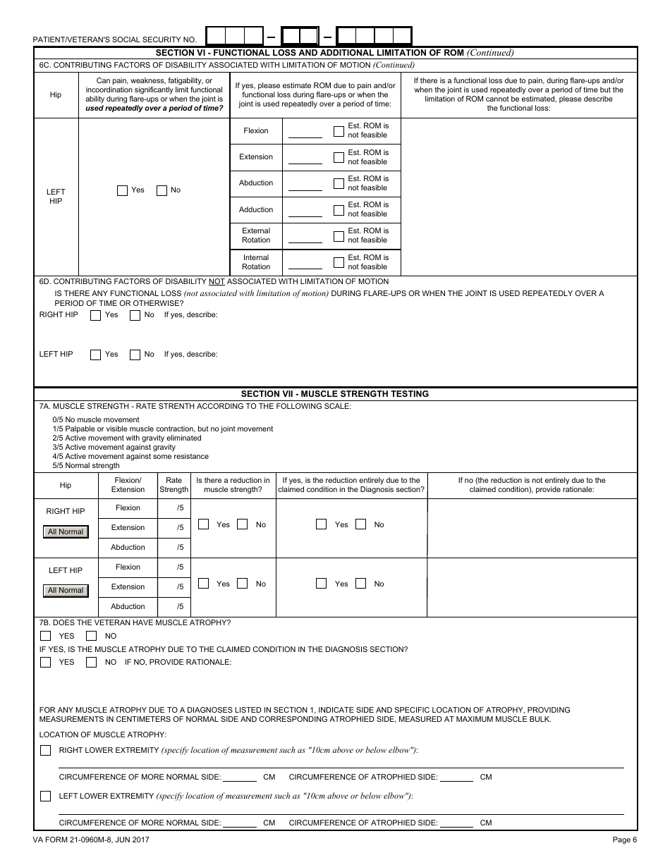VA Form 21-0960M-8 Hip and Thigh Conditions Disability Benefits Questionnaire, Page 6