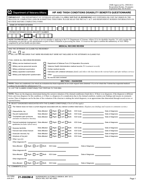 VA Form 21-0960M-8 Hip and Thigh Conditions Disability Benefits Questionnaire