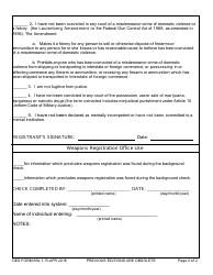 DES Form 694-1 Civilian Personnel Weapon Registration, Page 2