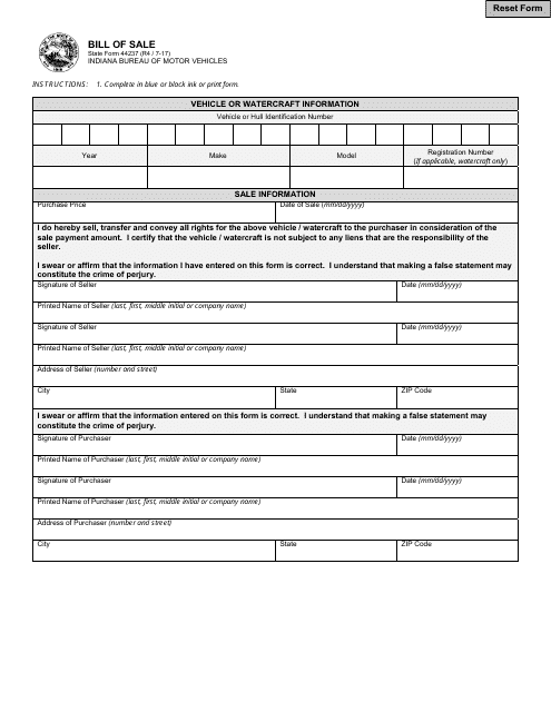 State Form 44237  Printable Pdf