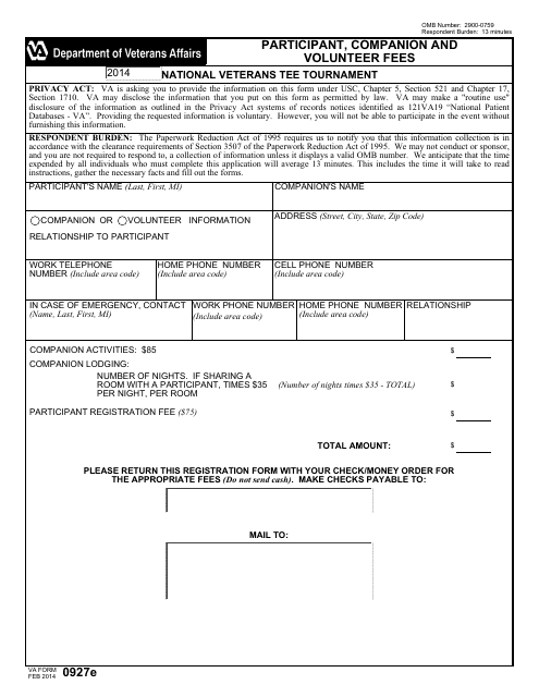 VA Form 0927E  Printable Pdf