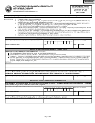 Form 42070 &quot;Application for Disability License Plate or Parking Placard&quot; - Indiana