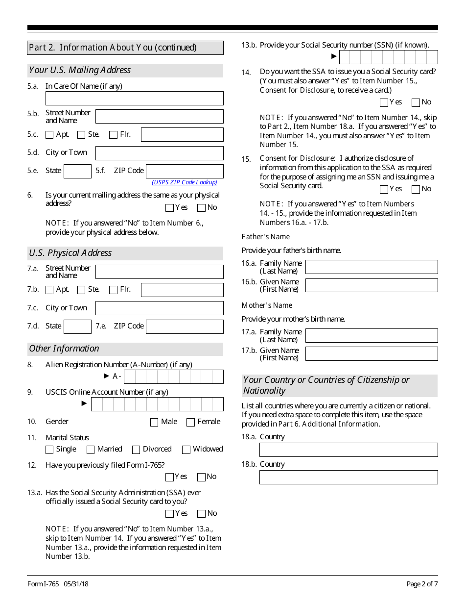 Uscis Form I 765 Fill Out Sign Online And Download Fillable Pdf