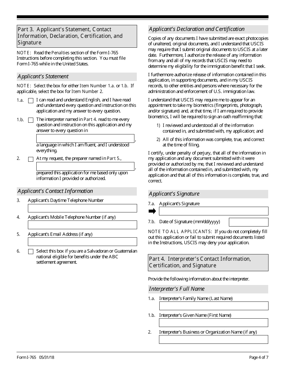 Uscis Form I 765 Fill Out Sign Online And Download Fillable Pdf Templateroller 9610