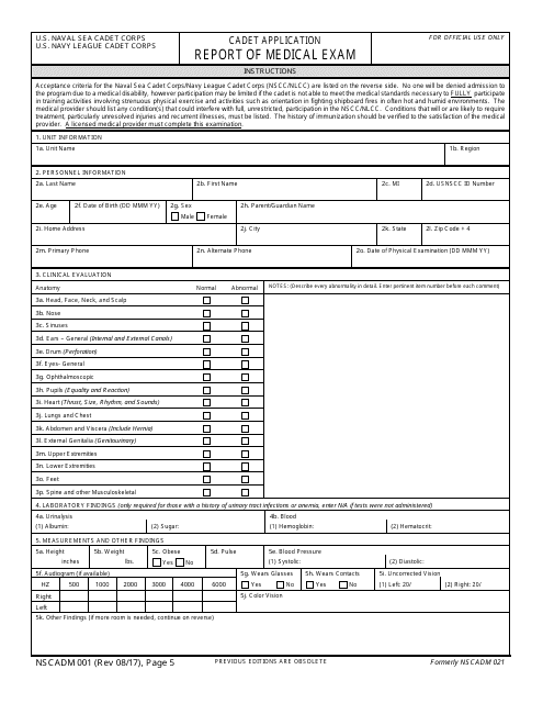 NSCADM Form 001 Cadet Application - Report of Medical Exam (Pages 5 Through 6)