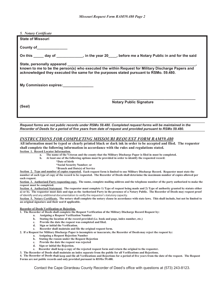 Form RAM59.480 - Fill Out, Sign Online and Download Fillable PDF, Cape ...